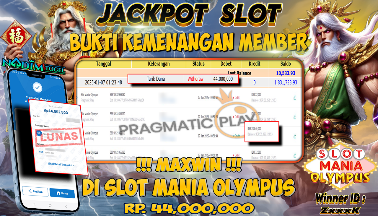 NADIMTOGEL JACKPOT SLOT MANIA OLYMPUS Rp 44.000.000.- LUNAS