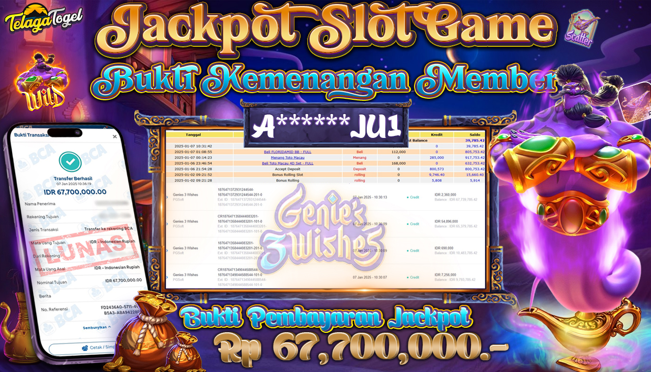 TELAGATOGEL JACKPOT SLOT GENIES 3 WISHES Rp 67,700,000,- LUNAS