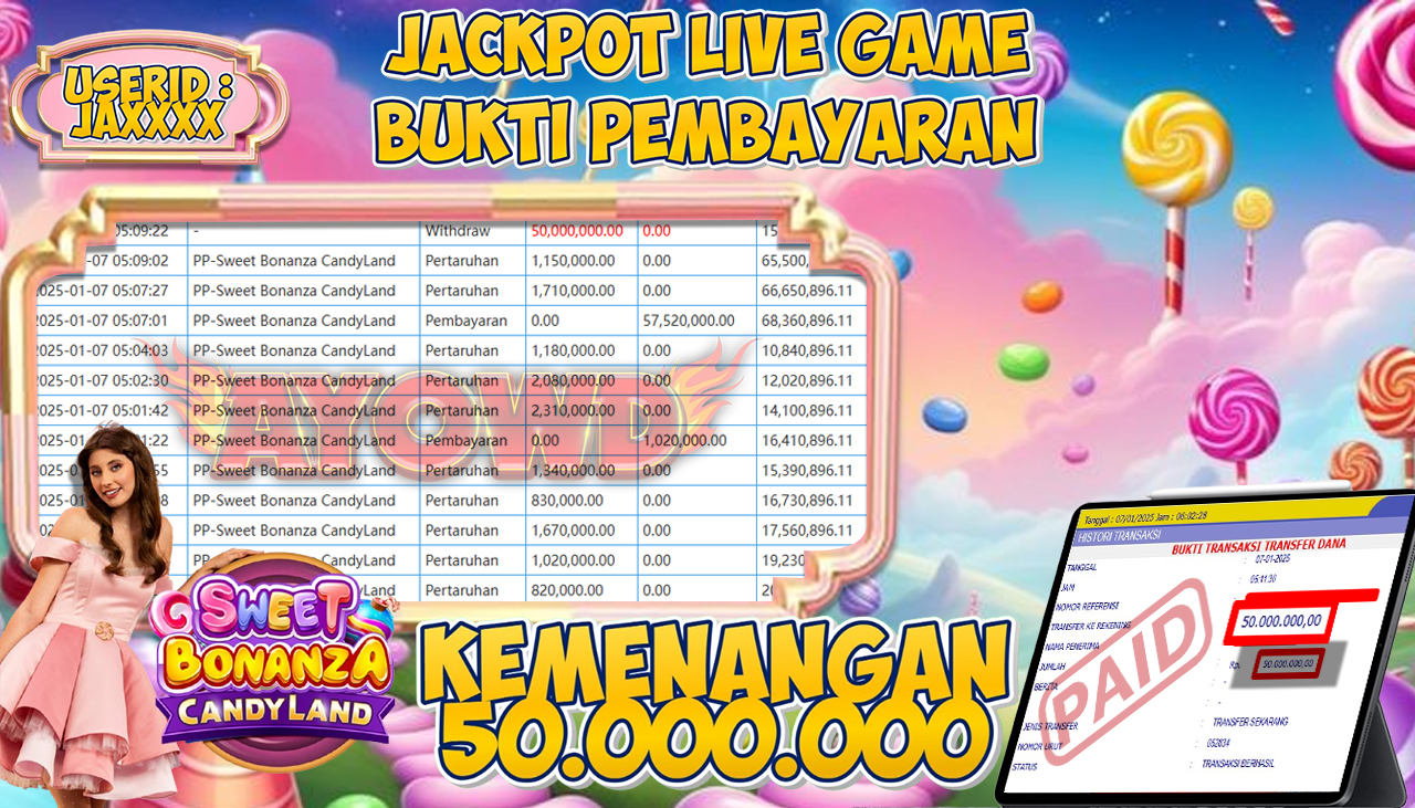 AYOWD JACKPOT LIVE GAME PP-Sweet Bonanza CandyLand Rp 50,000,000 LUNAS