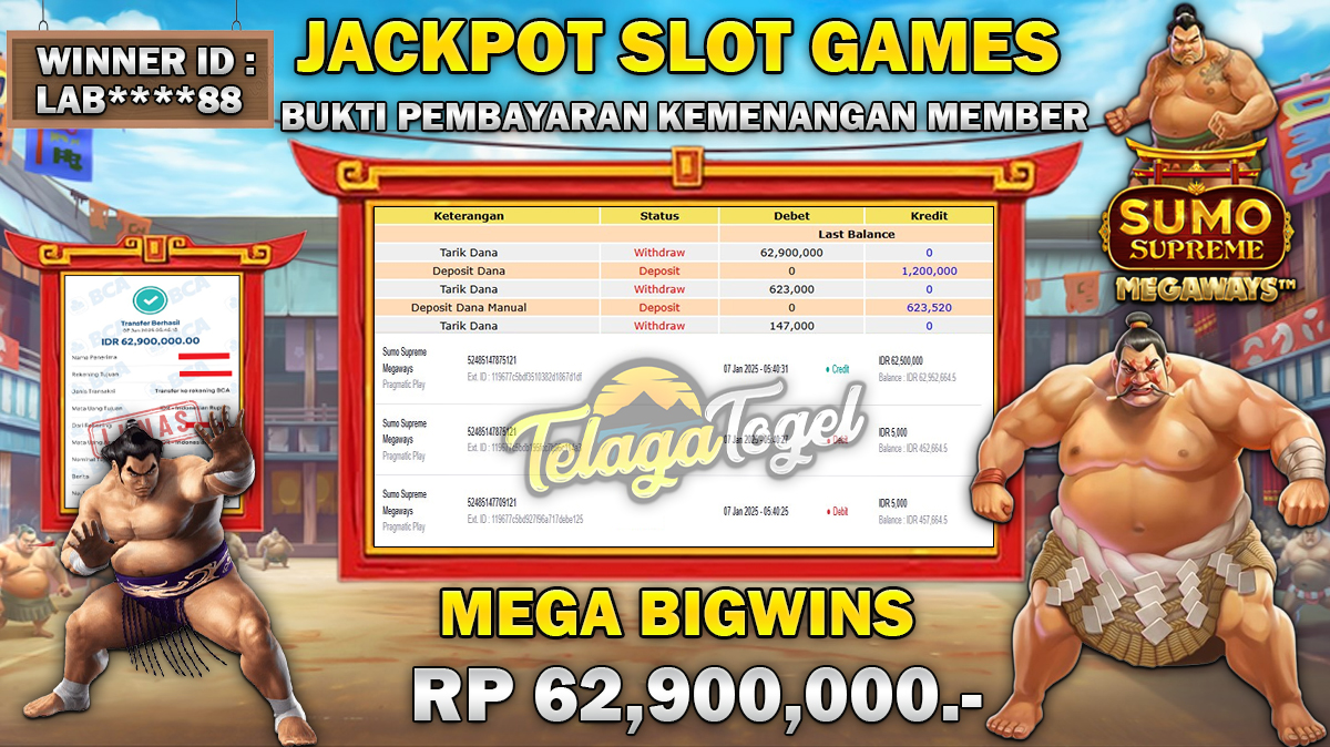 TELAGATOGEL JACKPOT SLOT SUMO SUPREME MEGAWAYS Rp 62,900,000,- LUNAS