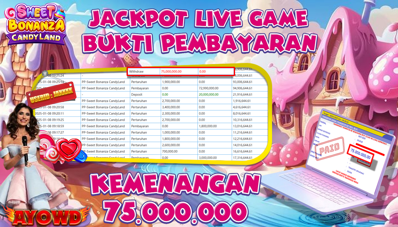AYOWD JACKPOT PP-Sweet Bonanza CandyLand Rp 75,000,000 LUNAS