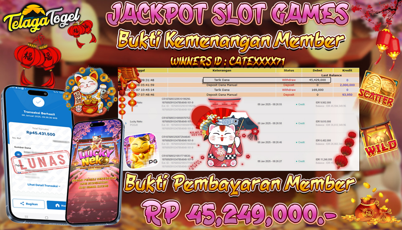 TELAGATOGEL JACKPOT SLOT LUCKY NEKO Rp 45,249,000,- LUNAS
