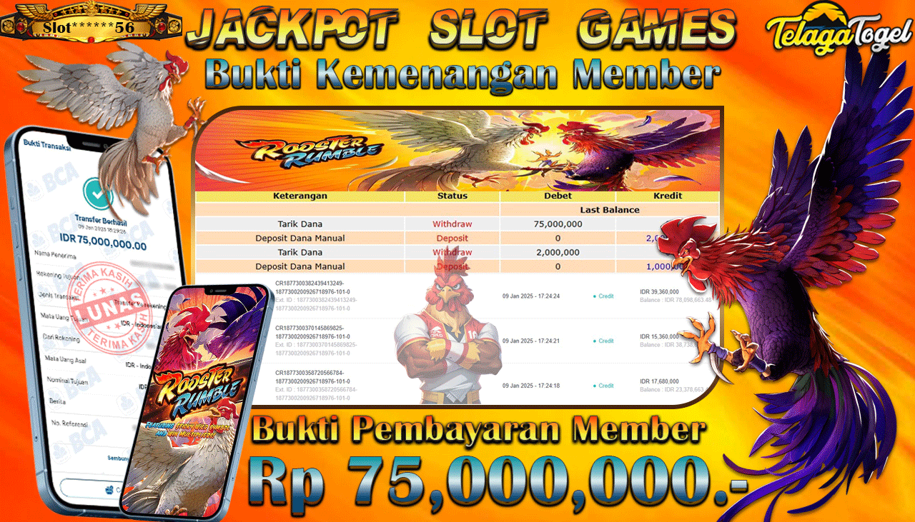 TELAGATOGEL JACKPOT SLOT ROOSTER RUMBLE Rp 75,000,000,- LUNAS