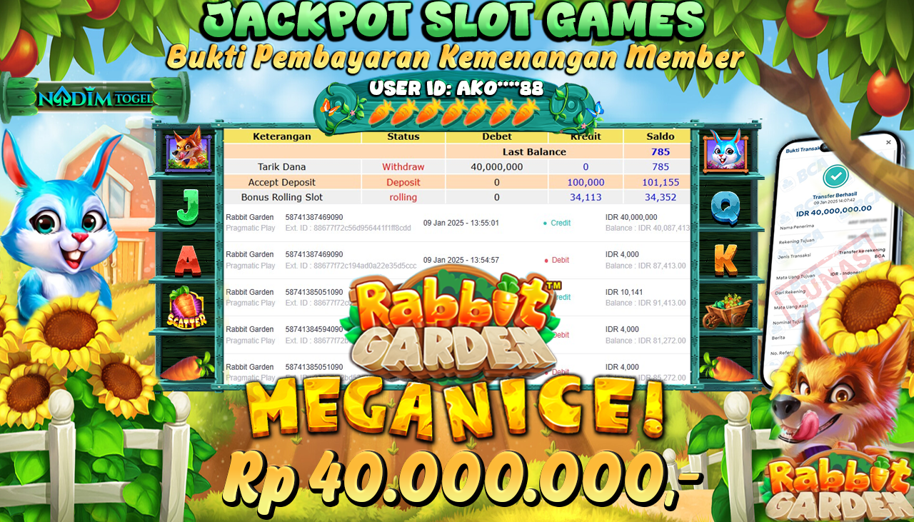 NADIMTOGEL JACKPOT SLOT RABBIT GARDEN Rp 40.000.000,- LUNAS