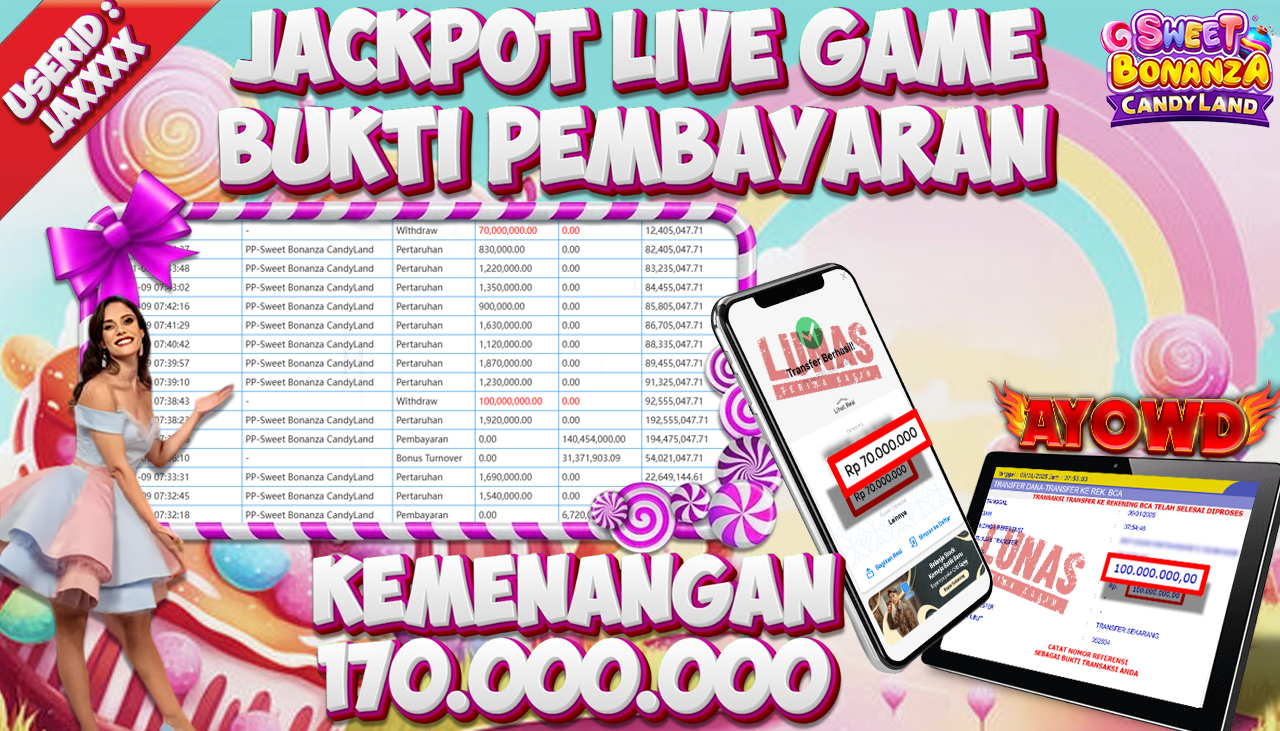 AYOWD JACKPOT LIVE GAME PP-Sweet Bonanza CandyLand Fortune Rp 170,000,000 LUNAS