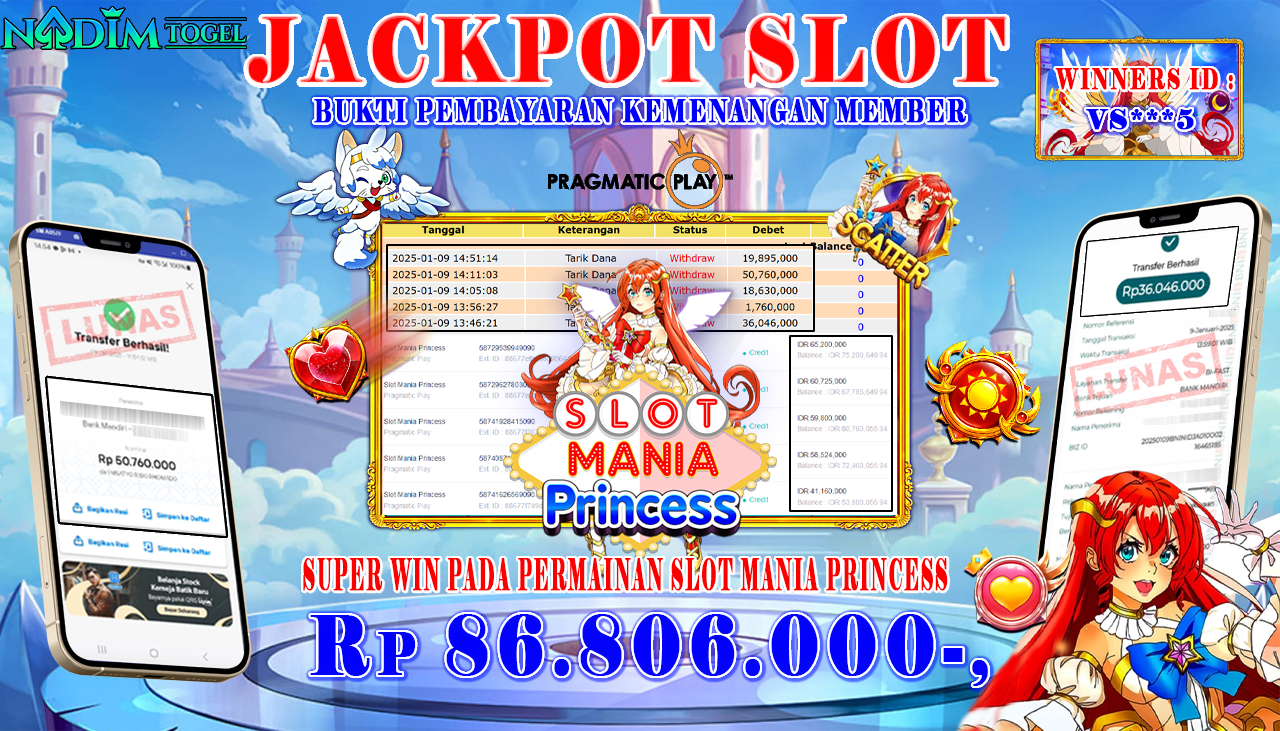 NADIMTOGEL JACKPOT SLOT MANIA PRINCESS Rp 86,806,000,- LUNAS