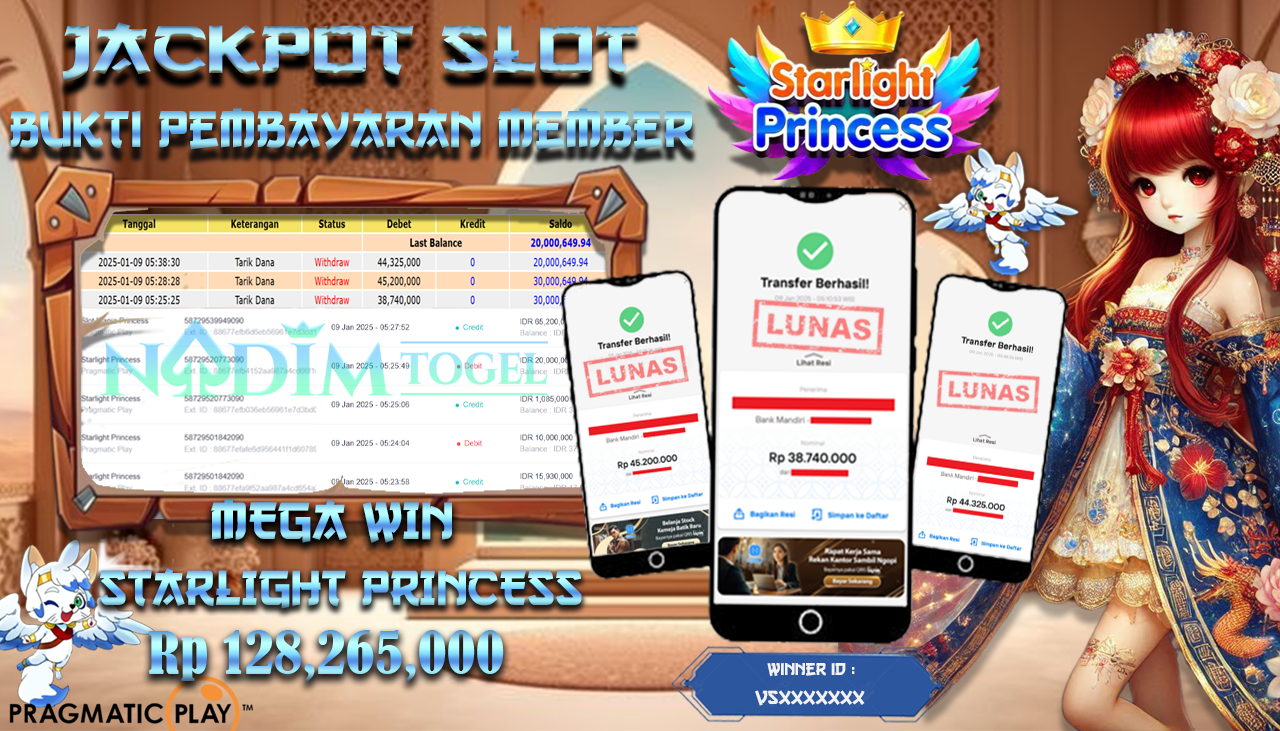 NADIMTOGEL JACKPOT SLOT STARLIGHT PRINCESS Rp 128,265,000,- LUNAS