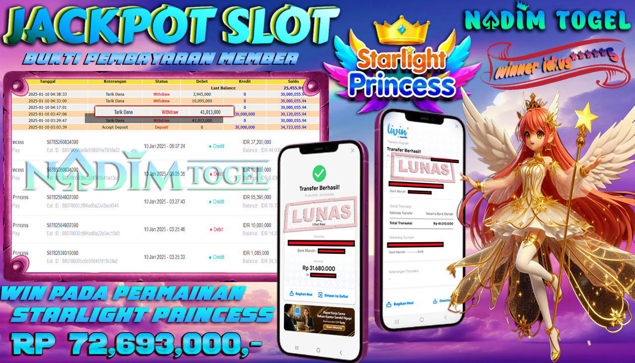 NADIMTOGEL JACKPOT SLOT STARLIGHT PRINCESS Rp.72,639.000,- LUNAS