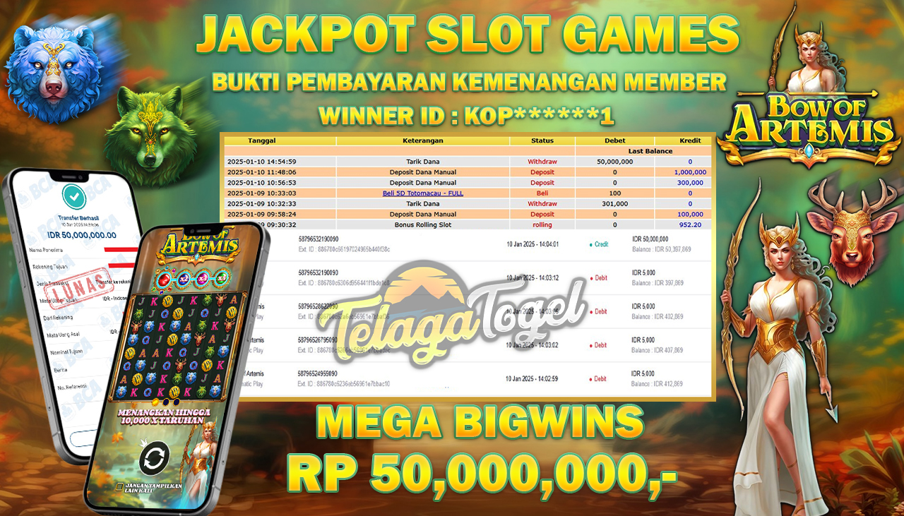 TELAGATOGEL JACKPOT SLOT BOW OF ARTEMIS Rp 50,000,000,- LUNAS