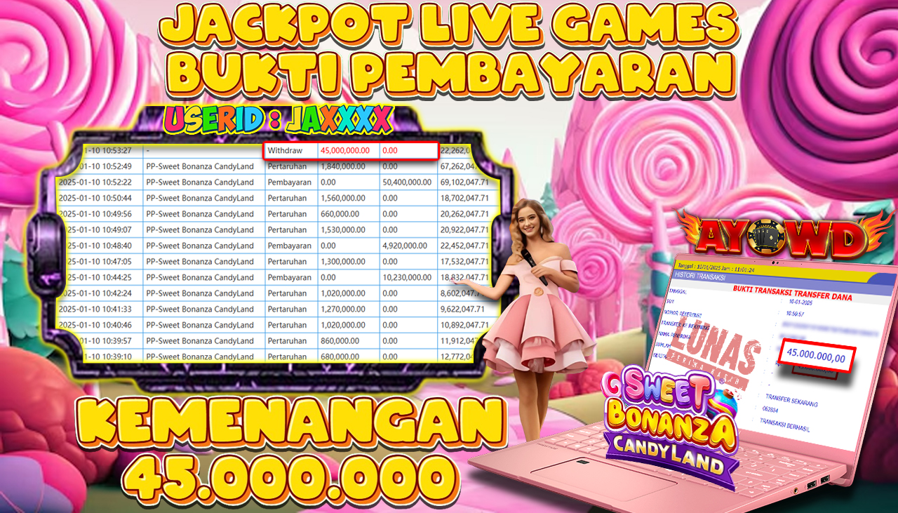 AYOWD JACKPOT LIVE GAME PP-Sweet Bonanza CandyLand Rp 45,000,000 LUNAS