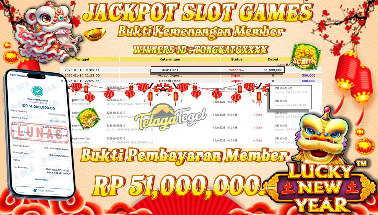 TELAGATOGEL JACKPOT SLOT LUCKY NEW YEAR Rp 51,000,000,- LUNAS