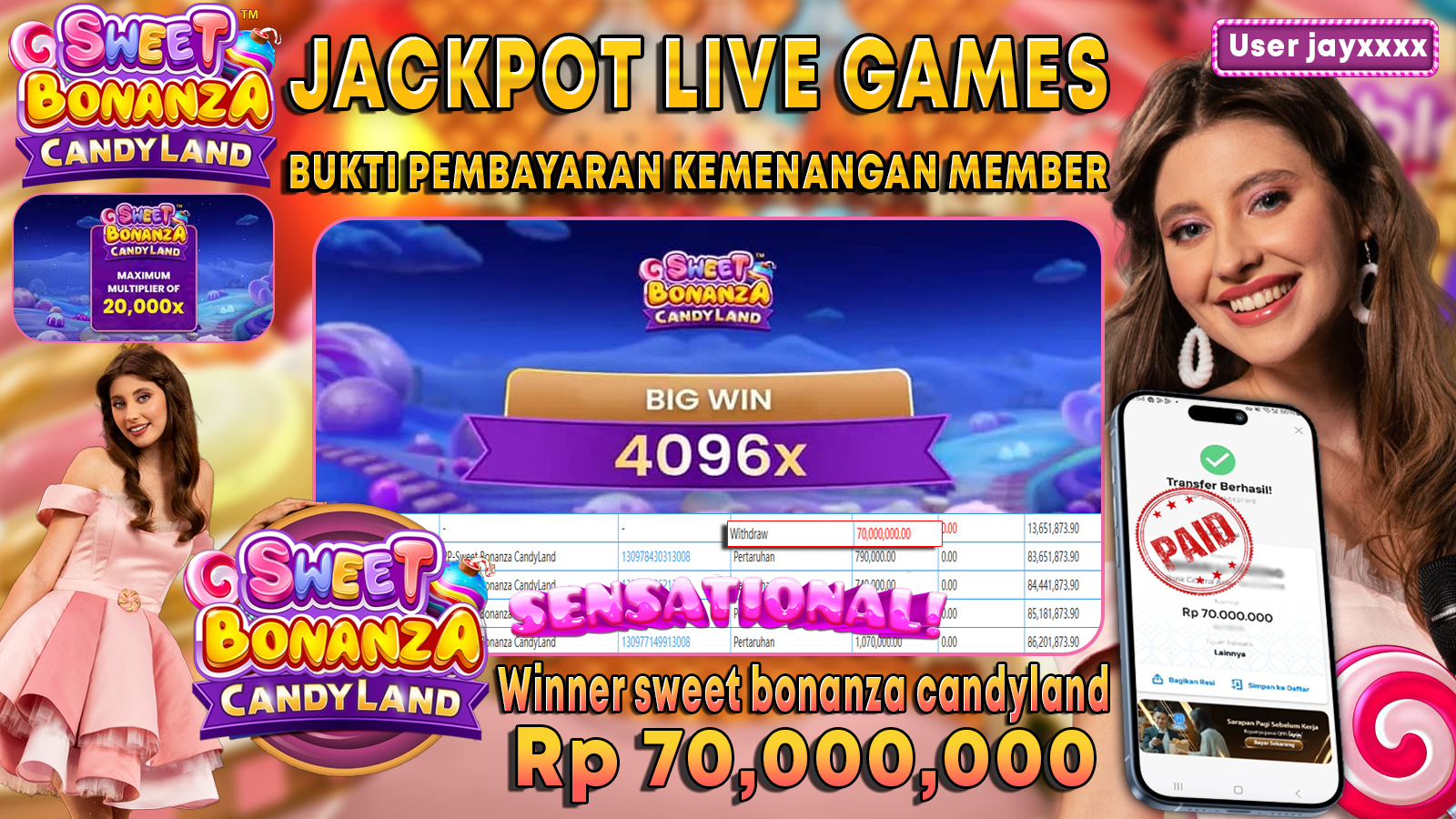 AYOWD JACKPOT LIVE GAME PP-Sweet Bonanza CandyLand Rp 70,000,000 LUNAS