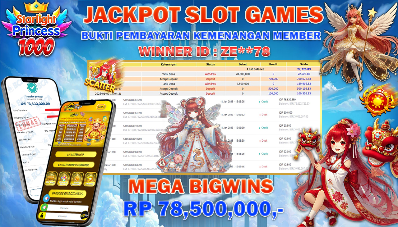 TELAGATOGEL JACKPOT SLOT STARLIGHT PRINCESS 1000 Rp 78,500,000,- LUNAS