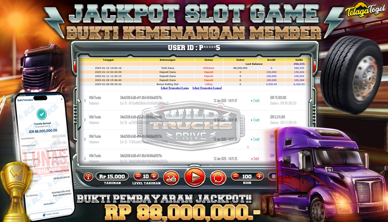 TELAGATOGEL JACKPOT SLOT WILD TRUCKS Rp 88,000,000,- LUNAS