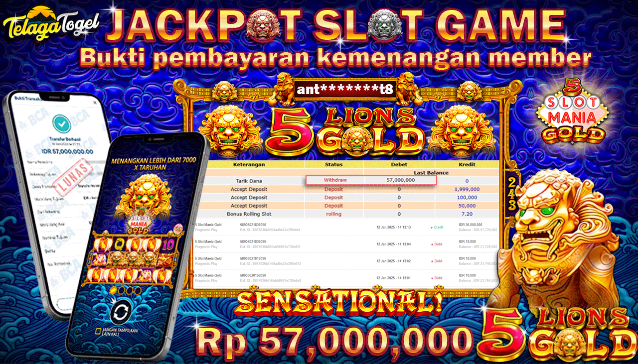 TELAGATOGEL JACKPOT SLOT 5 SLOT MANIA GOLD Rp 57,000,000,- LUNAS