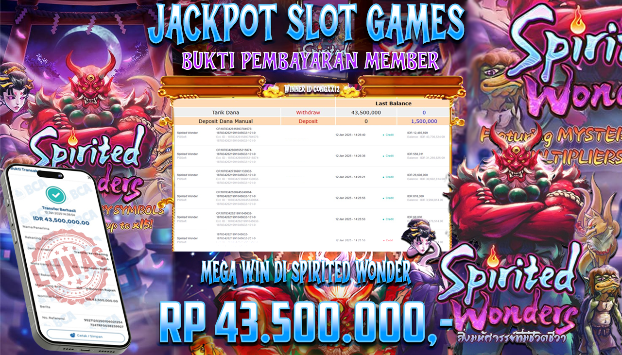 NADIMTOGEL JACKPOT SLOT SPIRITED WONDER Rp.43.500.000,- LUNAS