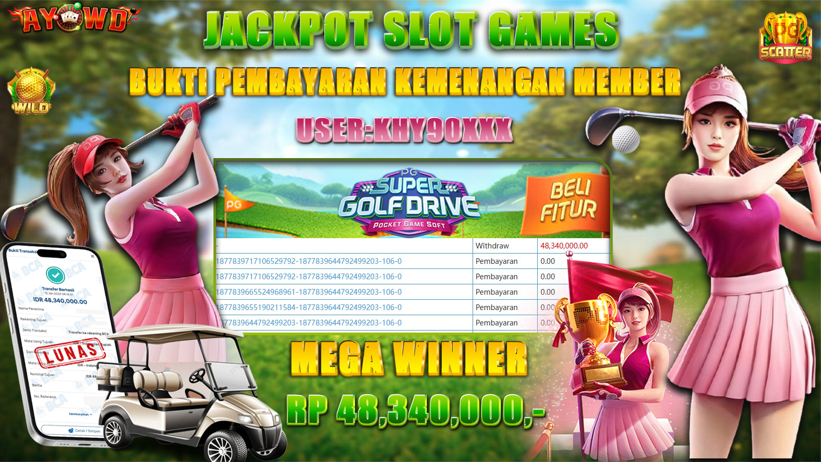 AYOWD JACKPOT PG-SUPER GOLF DRIVE Rp 48,340,000 LUNAS