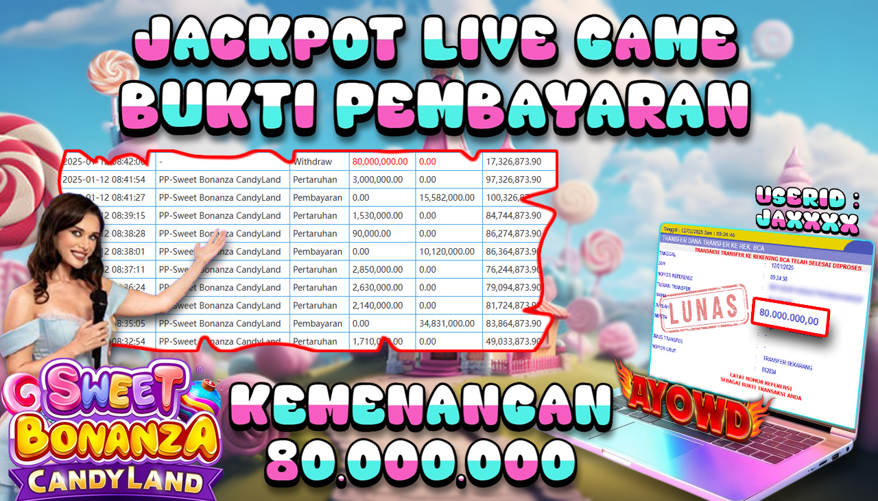 AYOWD JACKPOT LIVE GAME PP-Sweet Bonanza CandyLand Rp 80,000,000 LUNAS