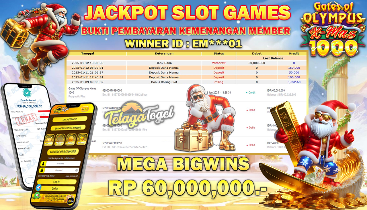 TELAGATOGEL JACKPOT SLOT GATES OF OLYMPUS XMAS 1000 Rp 60,000,000,- LUNAS