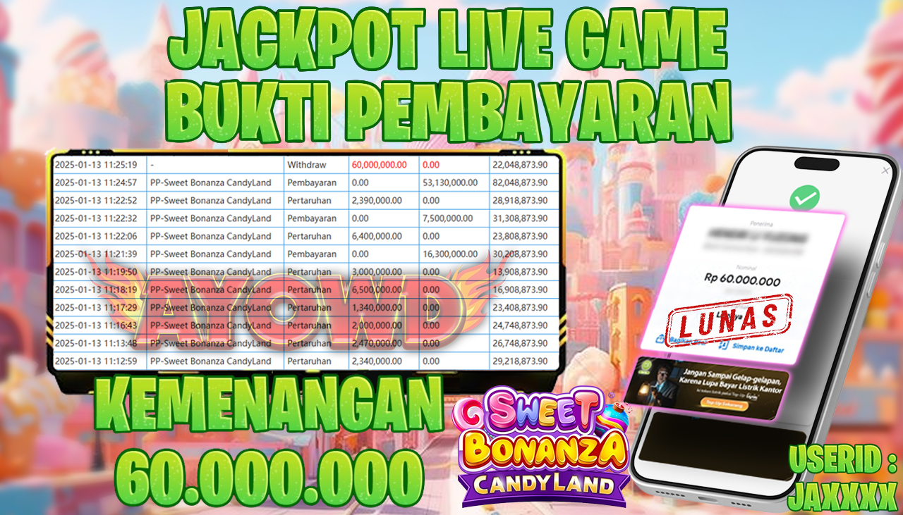 AYOWD JACKPOT LIVE GAME PP-Sweet Bonanza CandyLand Rp 60,000,000 LUNAS