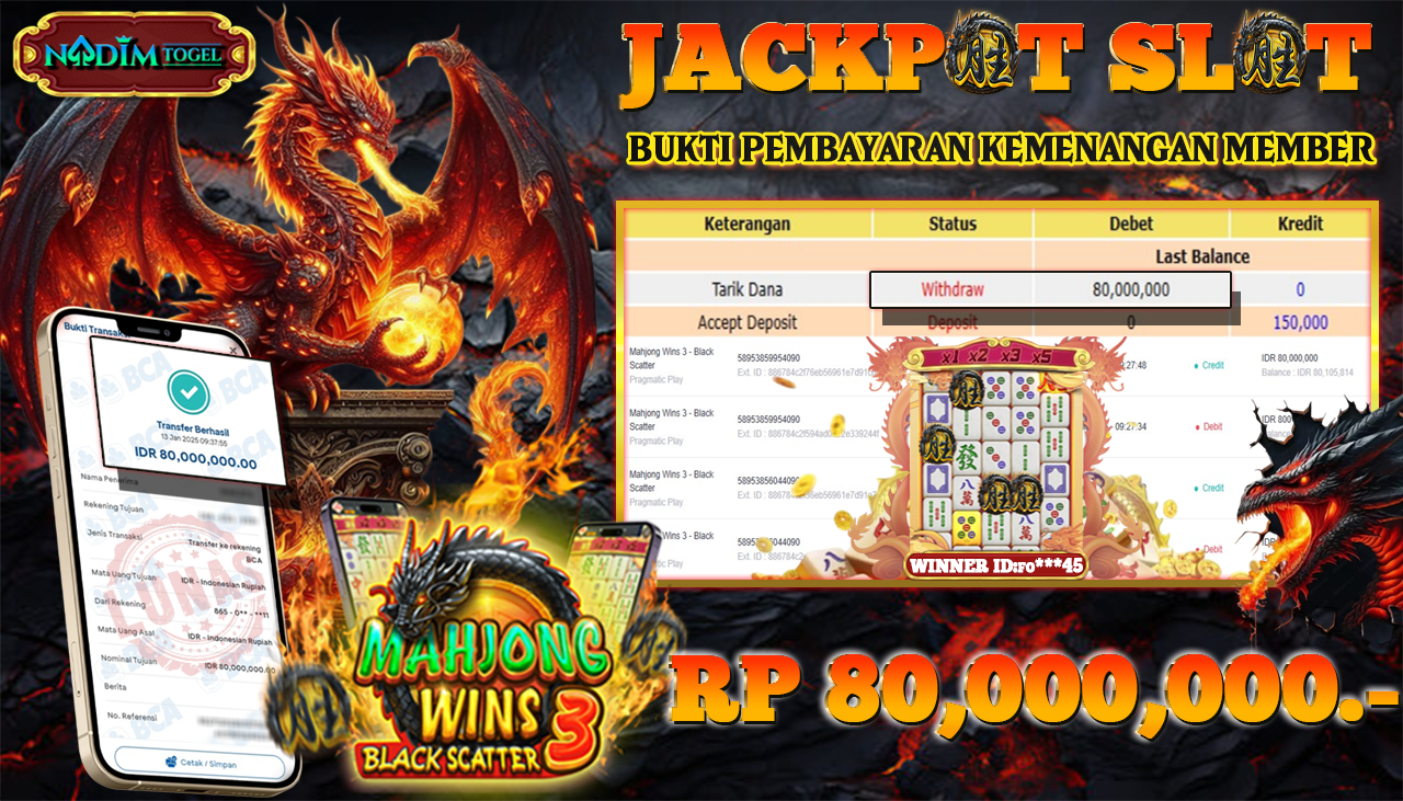 NADIMTOGEL JACKPOT SLOT MAHJONG WINS 3-BLACK SCATTER Rp.80.000.000,- LUNAS