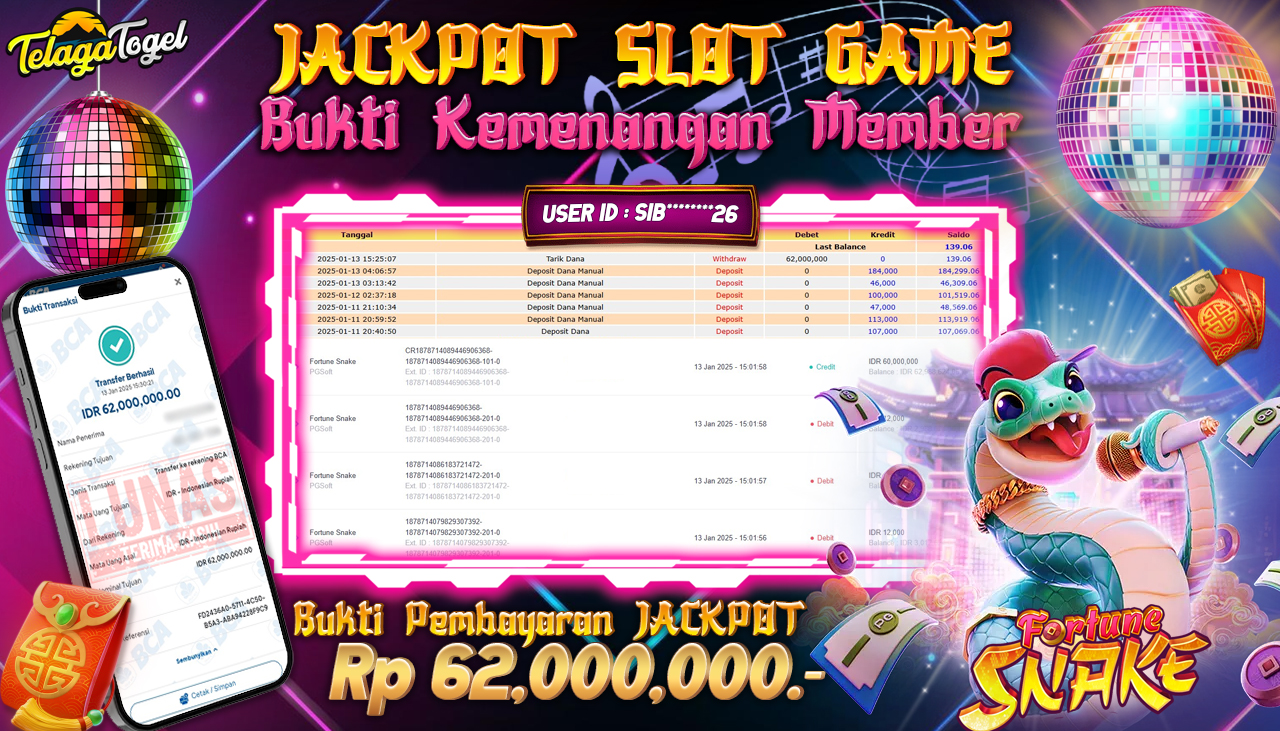 TELAGATOGEL JACKPOT SLOT FORTUNE SNAKE Rp 62,000,000,- LUNAS