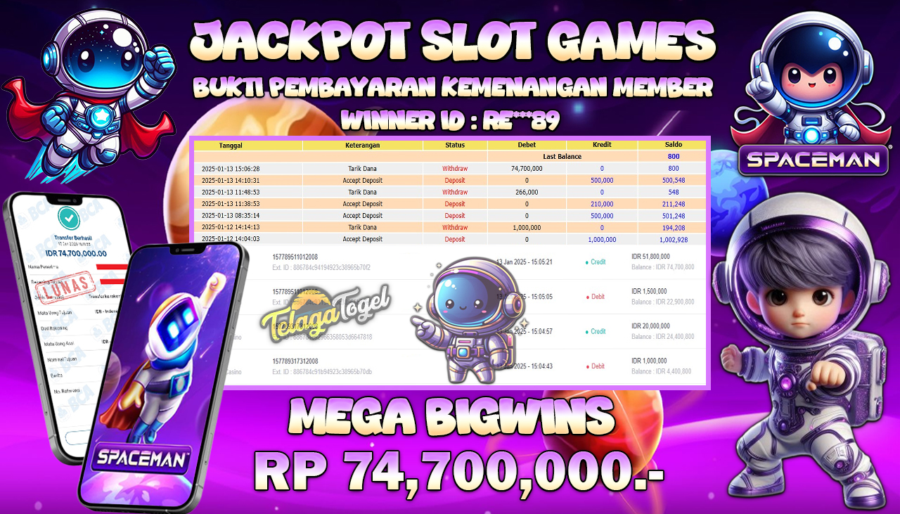 TELAGATOGEL JACKPOT SLOT SPACEMAN  Rp 74,700,000,- LUNAS