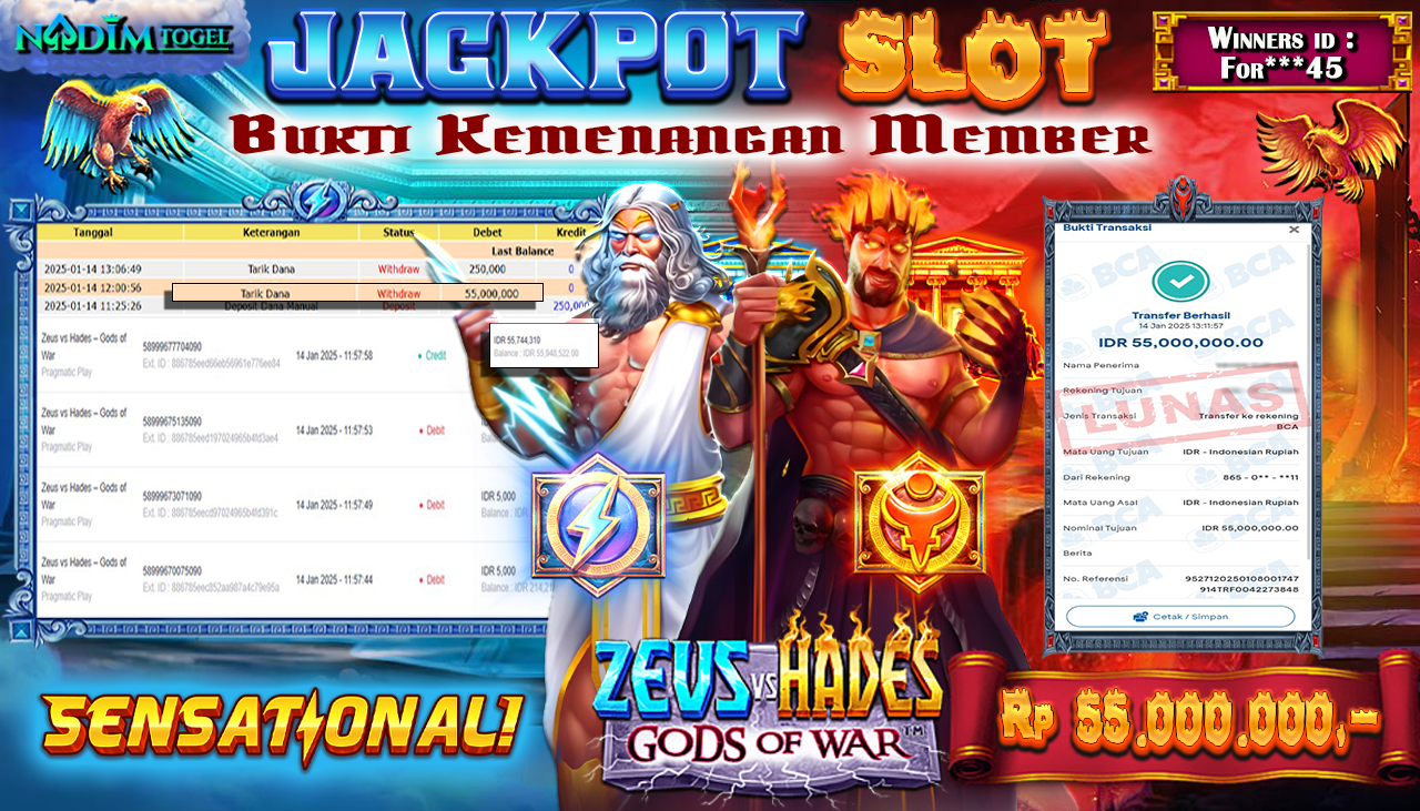 NADIMTOGEL JACKPOT SLOT ZEUS VS HADES - GODS OF WAR  Rp 55.000.000,- LUNAS