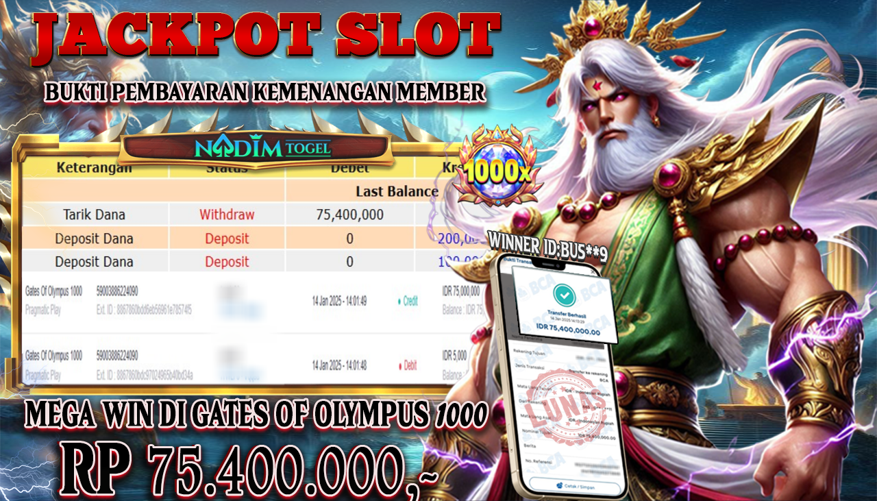 NADIMTOGEL JACKPOT GATES OF OLYMPUS 1000 Rp 75.400.000,- LUNAS
