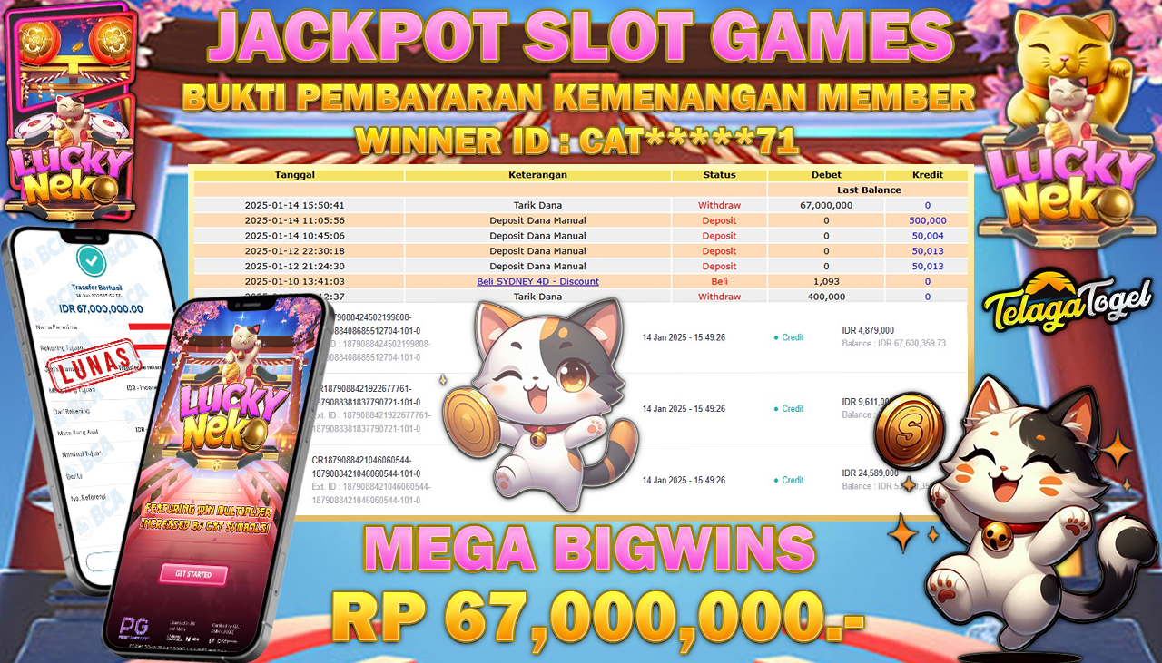 TELAGATOGEL JACKPOT SLOT LUCKY NEKO Rp 67,000,000,- LUNAS