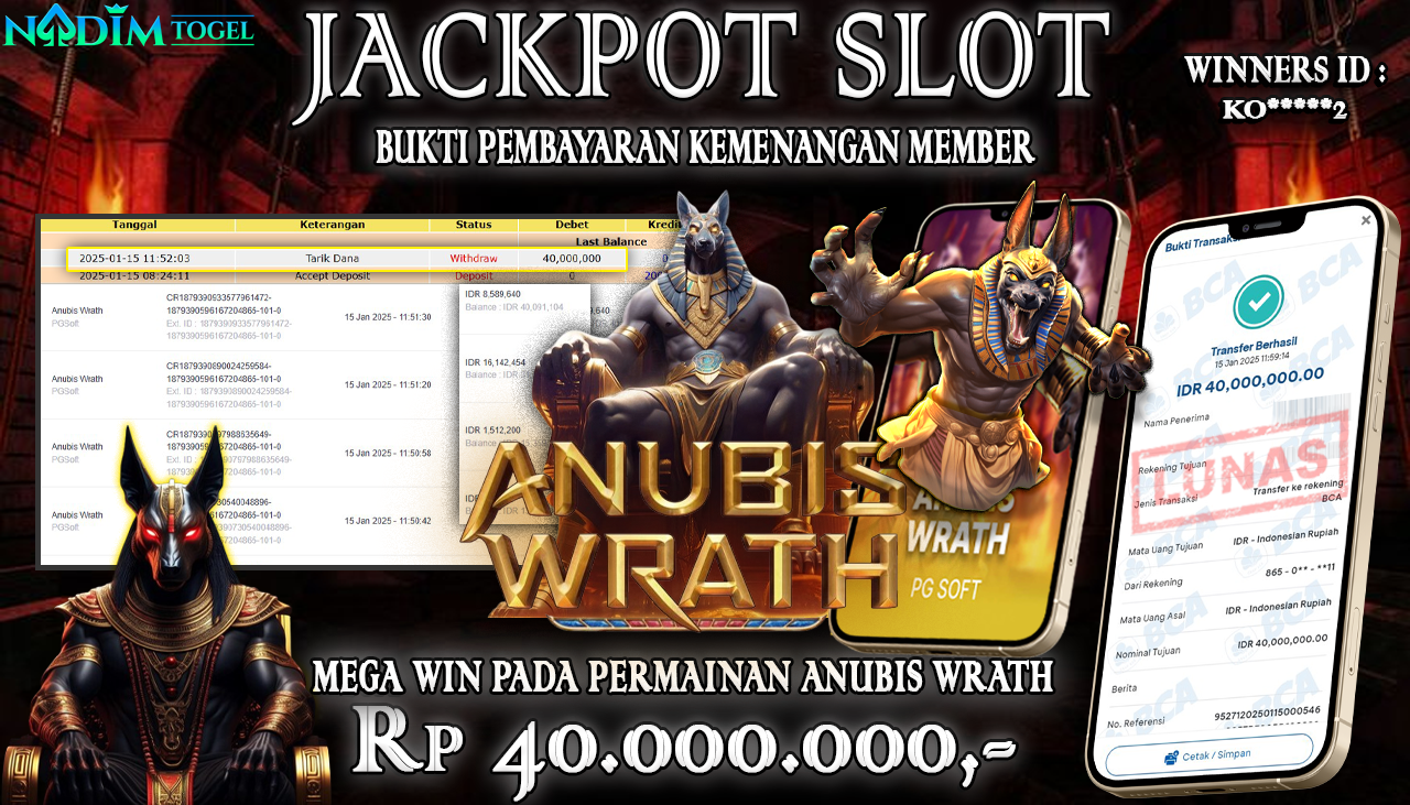 NADIMTOGEL JACKPOT SLOT ANUBIS WRATH Rp 40,000,000,- LUNAS