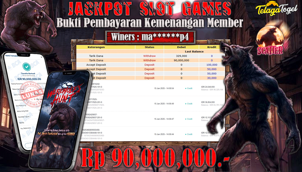 TELAGATOGEL JACKPOT SLOT WEREWOLF'S HUNT Rp 90,000,000,- LUNAS