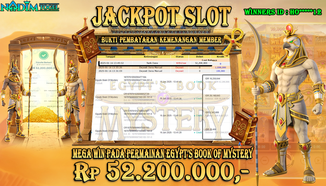 NADIMTOGEL JACKPOT SLOT EGYPT S BOOK OF MYSTERY Rp 52,200,000,- LUNAS