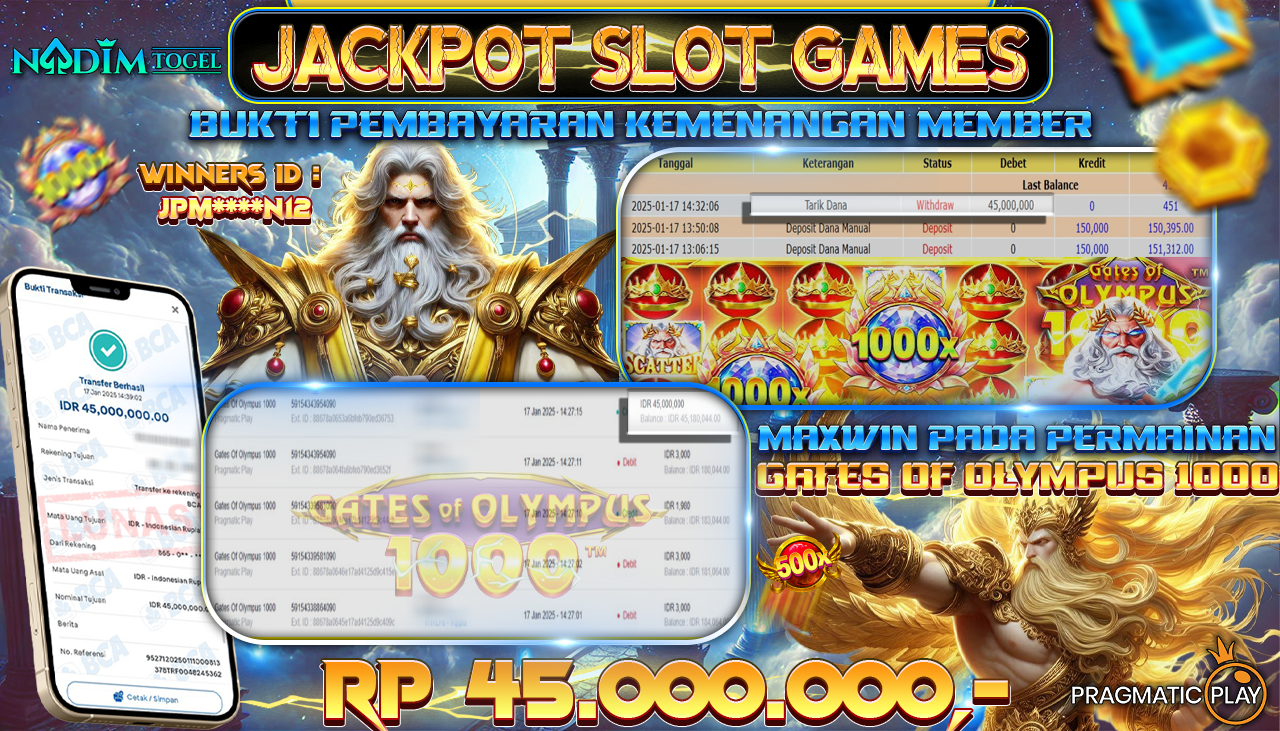 NADIMTOGEL JACKPOT SLOT GATES OF OLYMPUS 1000 Rp 45,000,000,- LUNAS