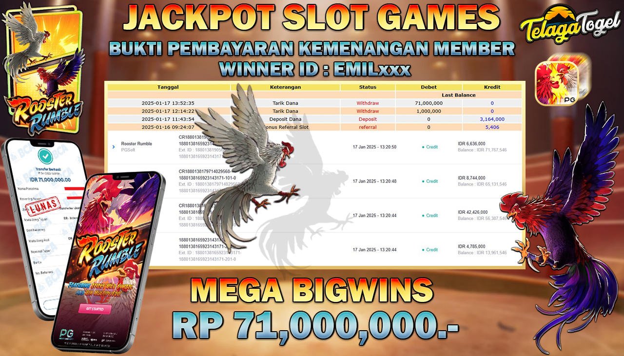 TELAGATOGEL JACKPOT SLOT ROOSTER RUMBLE Rp 71,000,000,- LUNAS