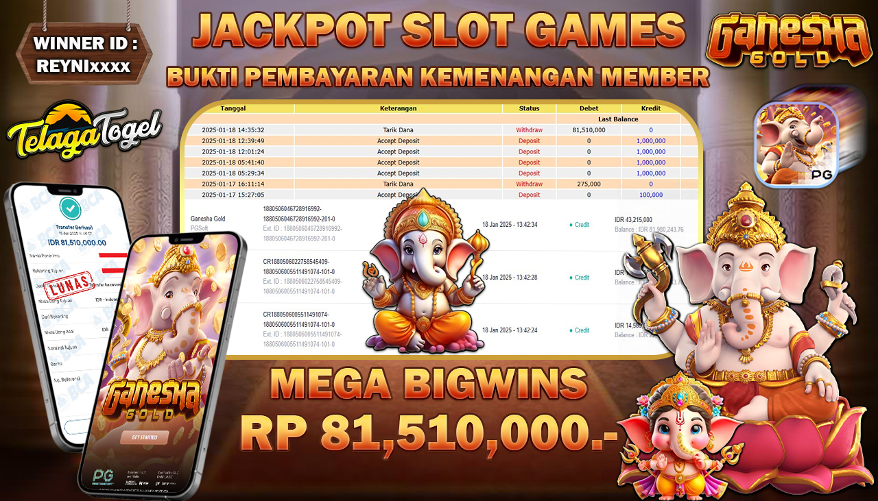 TELAGATOGEL JACKPOT SLOT GANESAHA GOLD Rp 81,510,000,- LUNAS