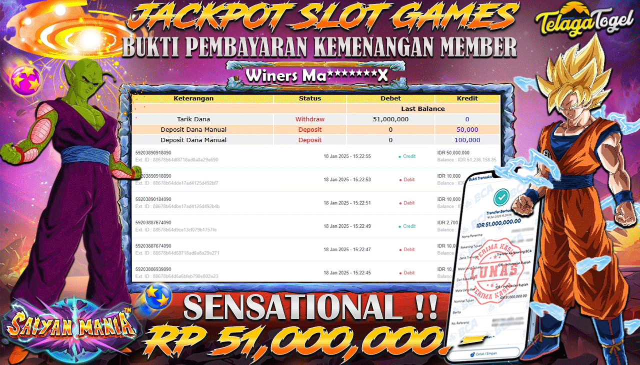 TELAGATOGEL JACKPOT SLOT SAIYAN MANIA Rp 51,000,000,- LUNAS