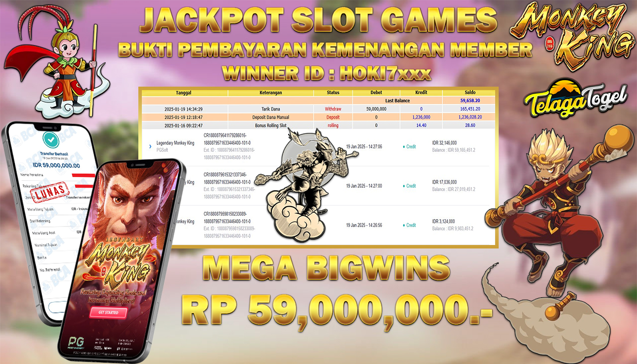 TELAGATOGEL JACKPOT SLOT LEGENDARY MONKEY KING Rp 59,000,000,- LUNAS