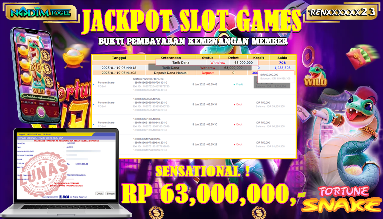 NADIMTOGEL JACKPOT SLOT FORTUNE SNAKE Rp 63.000.000,- LUNAS