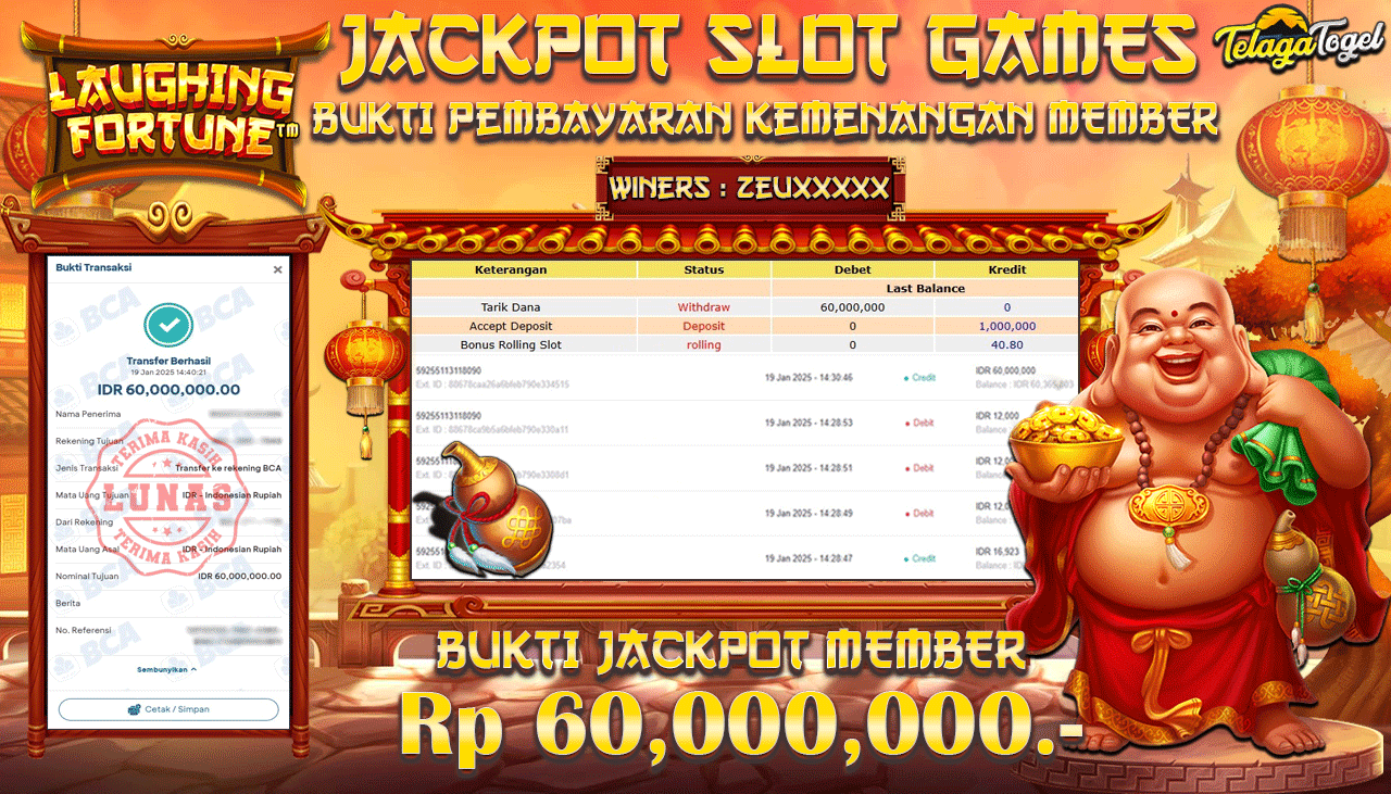 TELAGATOGEL JACKPOT SLOT LAUGHING FORTUNE Rp 60,000,000,- LUNAS