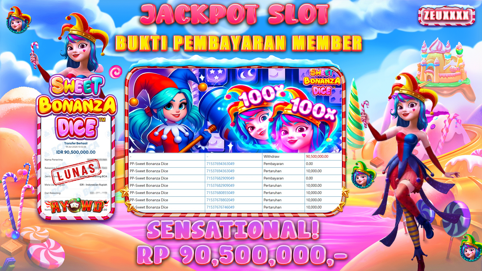 AYOWD JACKPOT SLOT GAME PP-SWEET BONANZA DICE Rp 90,500,000 LUNAS