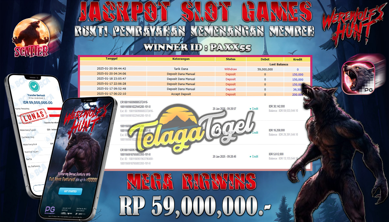 TELAGATOGEL JACKPOT SLOT WEREWOLFS HUNT Rp 69,000,000,- LUNAS