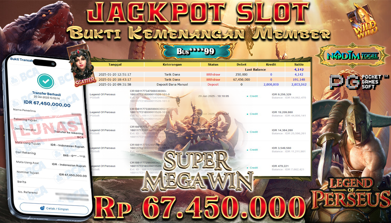 NADIMTOGEL JACKPOT SLOT LEGEND OF PERSEUS  Rp 67.450.000,- LUNAS