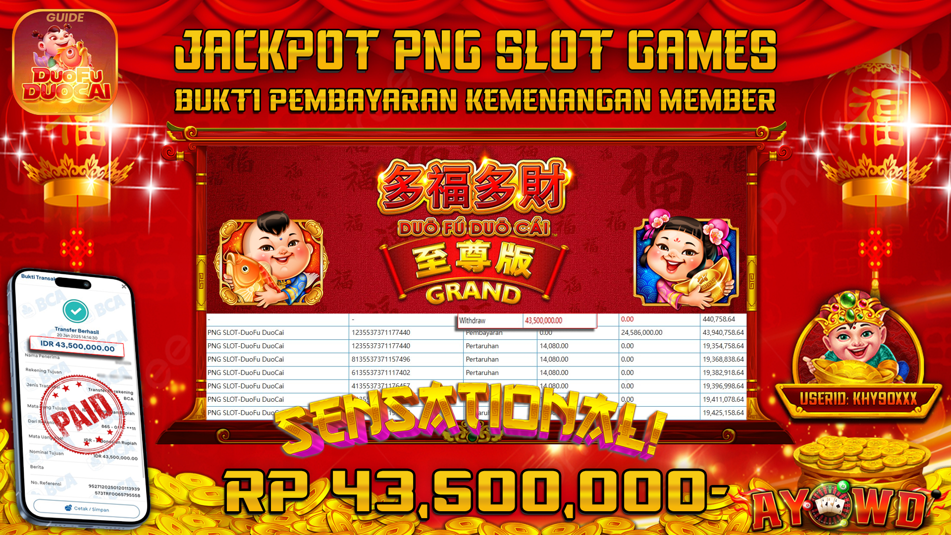 AYOWD JACKPOT PNG SLOT GAMES DUOFU DUOCAI Rp 43,500,000 LUNAS