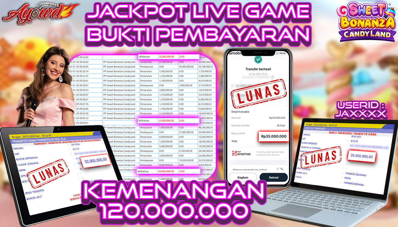 AYOWD JACKPOT LIVE GAME PP-Sweet Bonanza CandyLand Rp 120,000,000 LUNAS