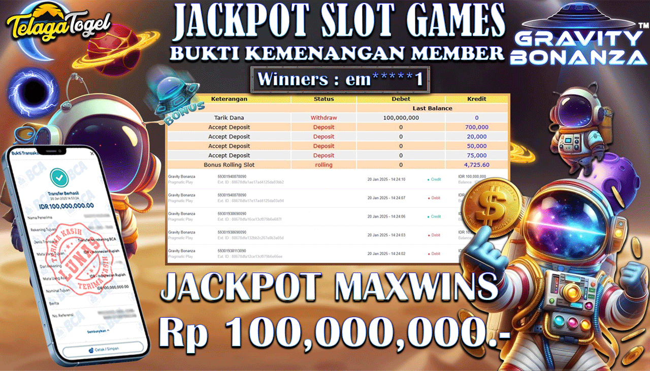 TELAGATOGEL JACKPOT SLOT GRAVITY BONANZA Rp 100,000,000,- LUNAS