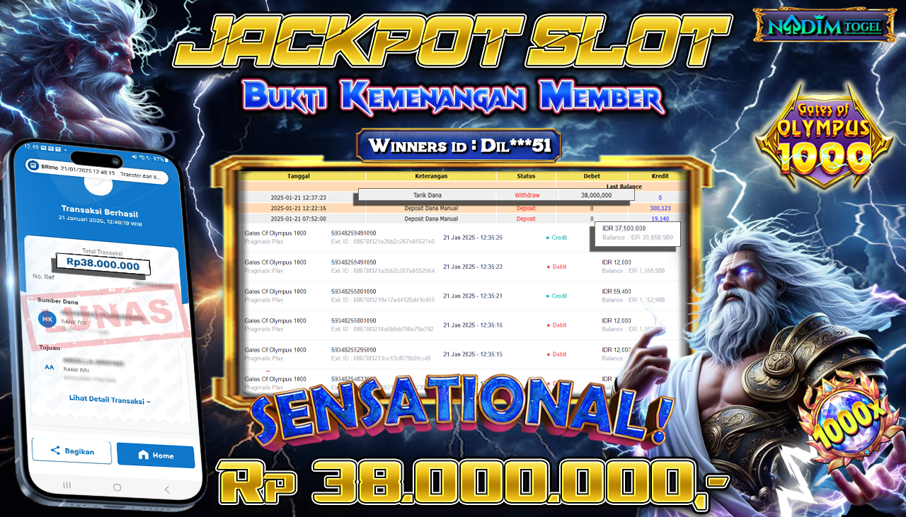 NADIMTOGEL JACKPOT SLOT GATES OF OLYMPUS 1000 Rp 38.000.000,- LUNAS
