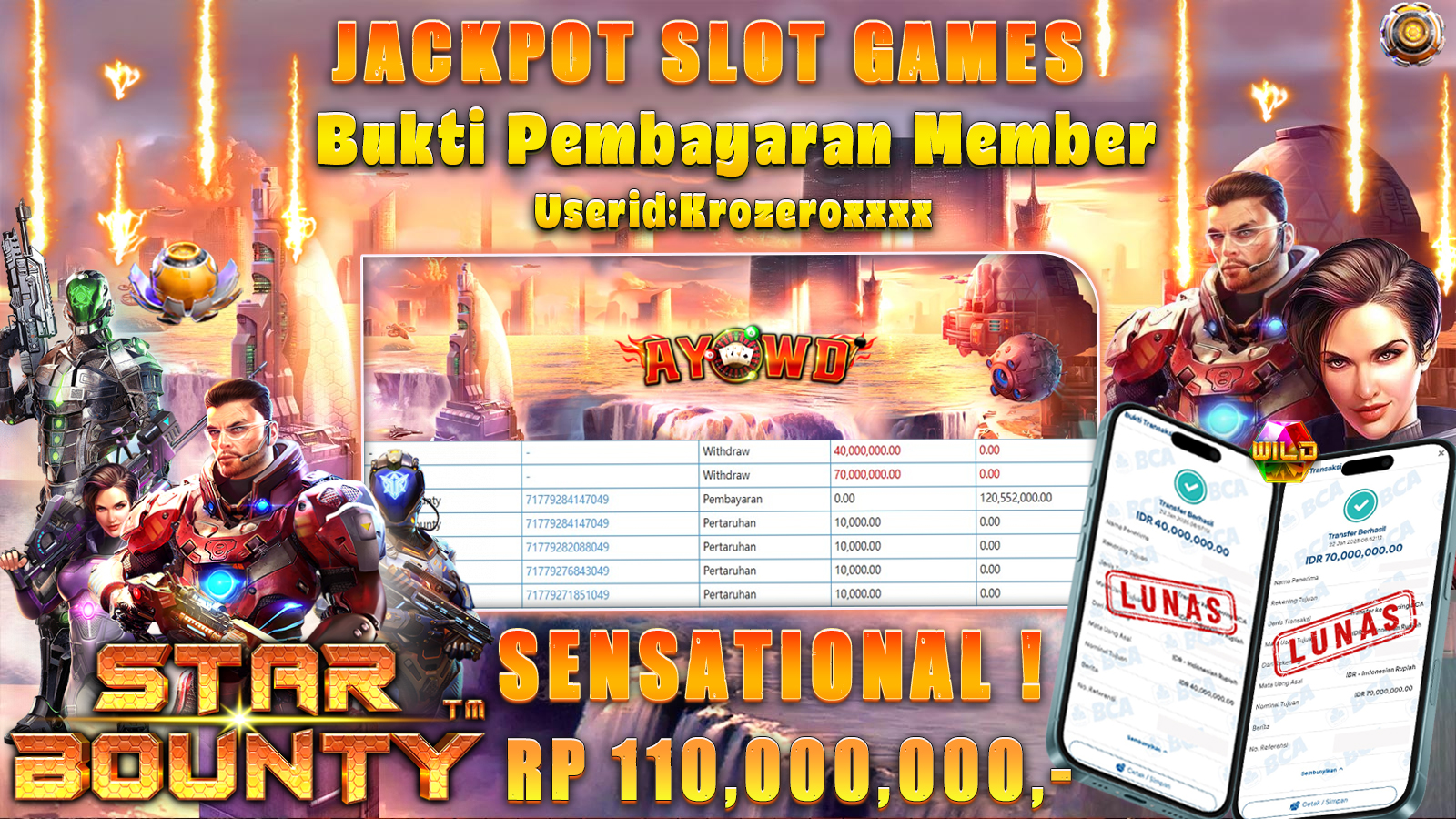 AYOWD JACKPOT SLOT GAMES PP-STAR BOUNTY Rp 110,000,000 LUNAS