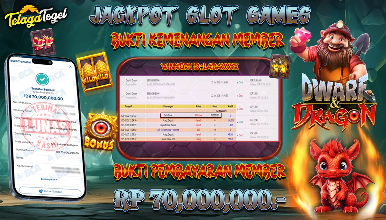 TELAGATOGEL JACKPOT SLOT DWARF & DRAGON Rp 70,000,000,- LUNAS