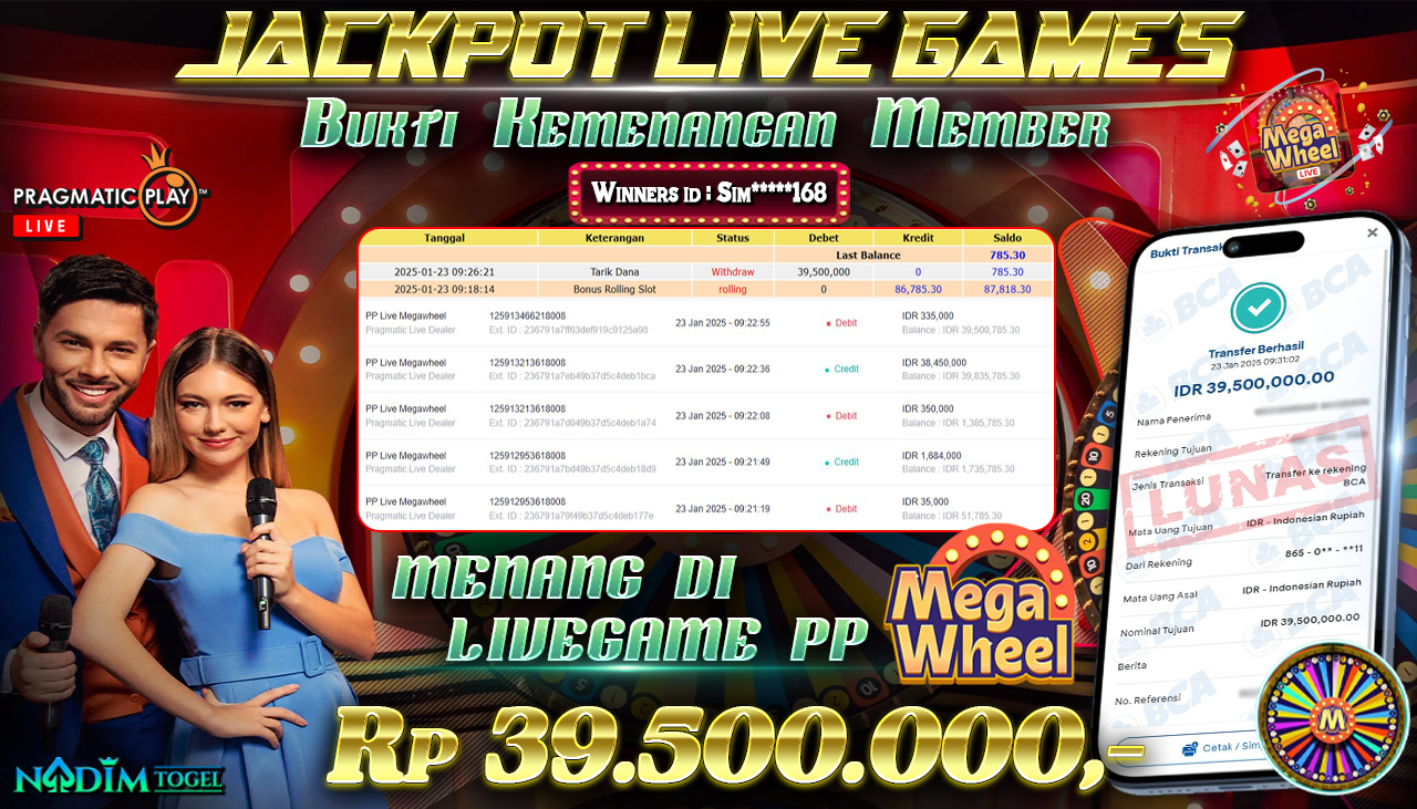 NADIMTOGEL JACKPOT LIVE GAMES PRAGMATIC PLAY LIVE MEGAWHEEL Rp 39.500.000,- LUNAS
